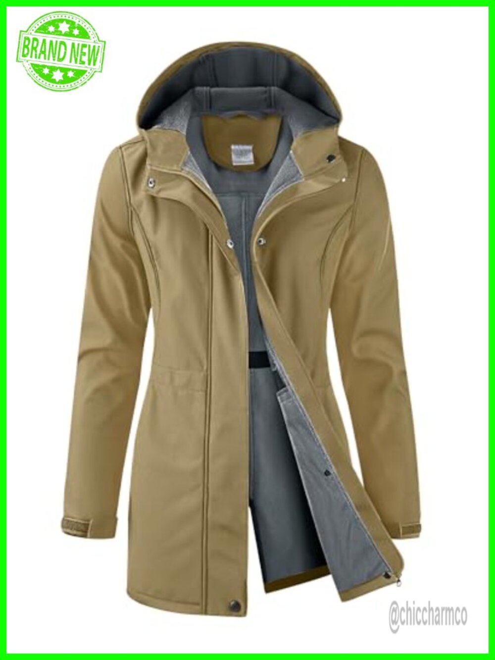 Waterproof Softshell Rain Jacket Fleece Lined Hood Long Coat